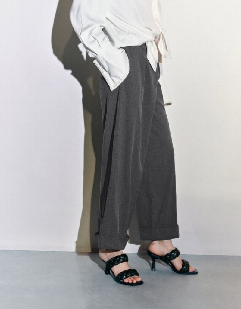 Light Grey Urban Revivo Roll Up Hem Straight Women's Pants | GVHQXS-598
