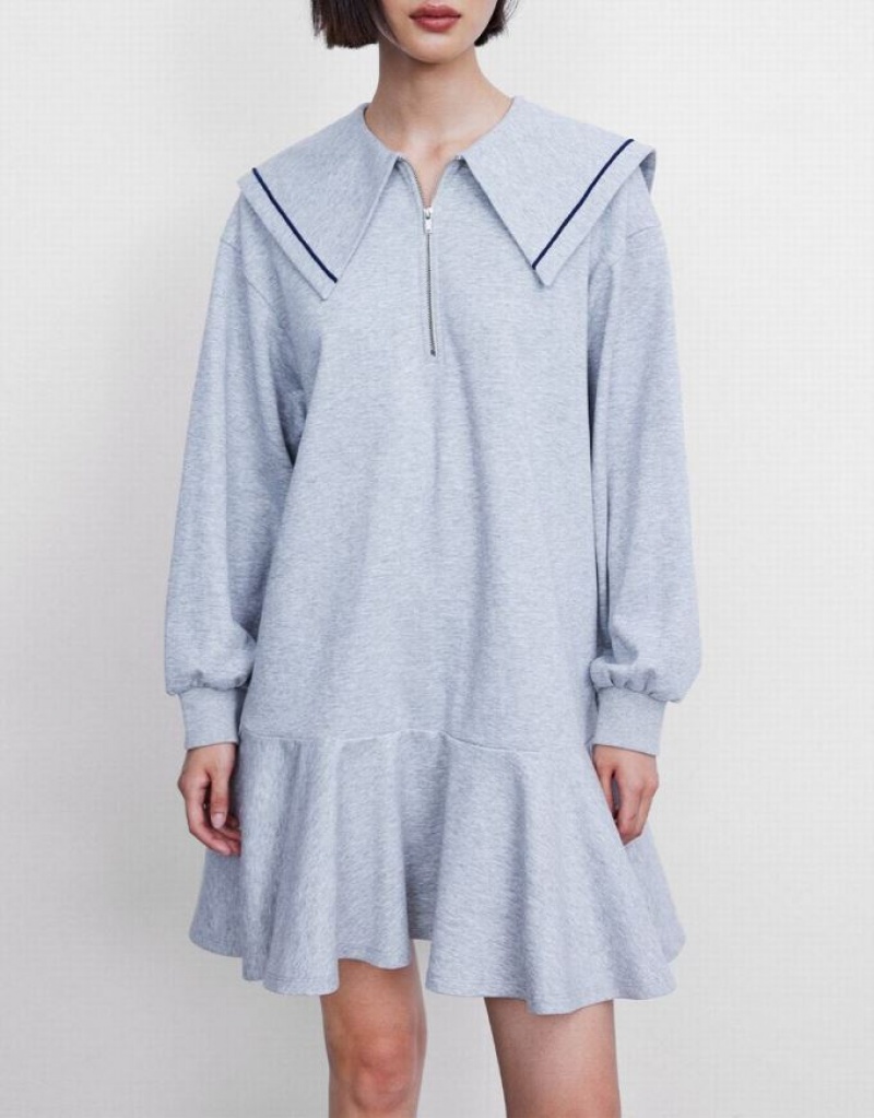 Light Grey Urban Revivo Ruffled Cotton Women's Short Dress | CZAHEU-842