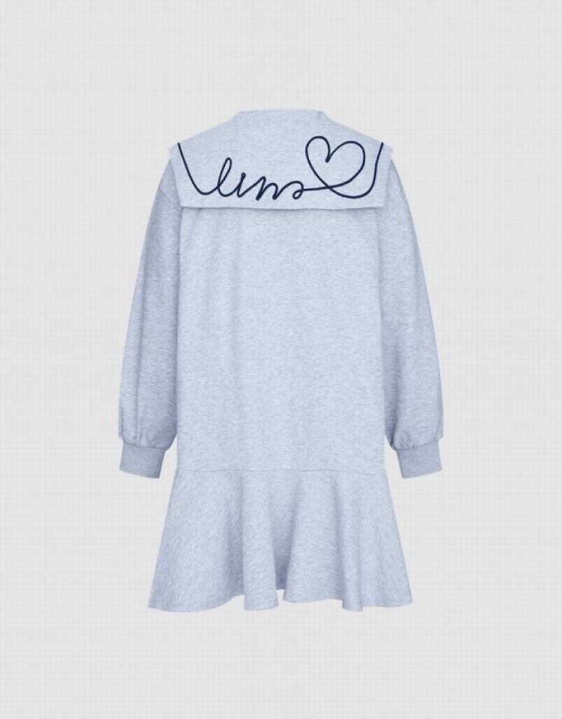 Light Grey Urban Revivo Ruffled Cotton Women's Short Dress | CZAHEU-842