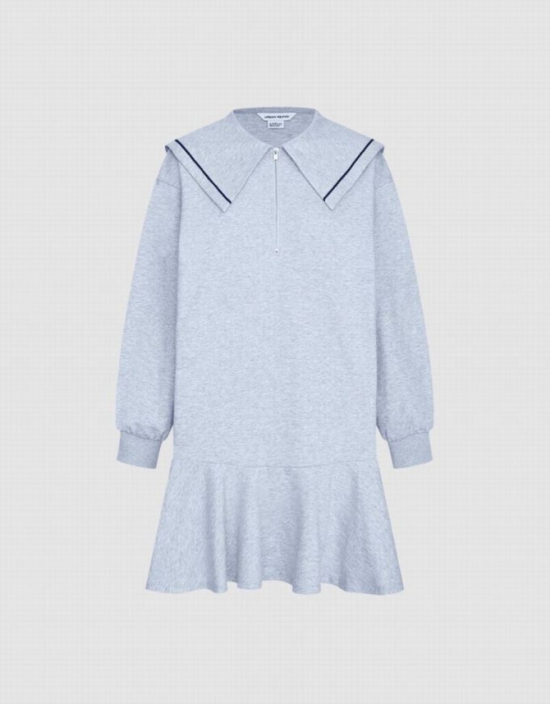 Light Grey Urban Revivo Ruffled Cotton Women\'s Short Dress | CZAHEU-842