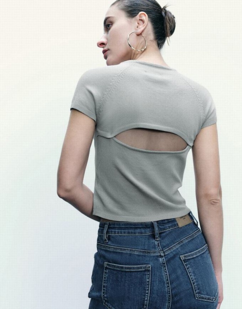 Light Grey Urban Revivo Skinny Crew Neck Knitted Women's Cardigan | VJYALK-568