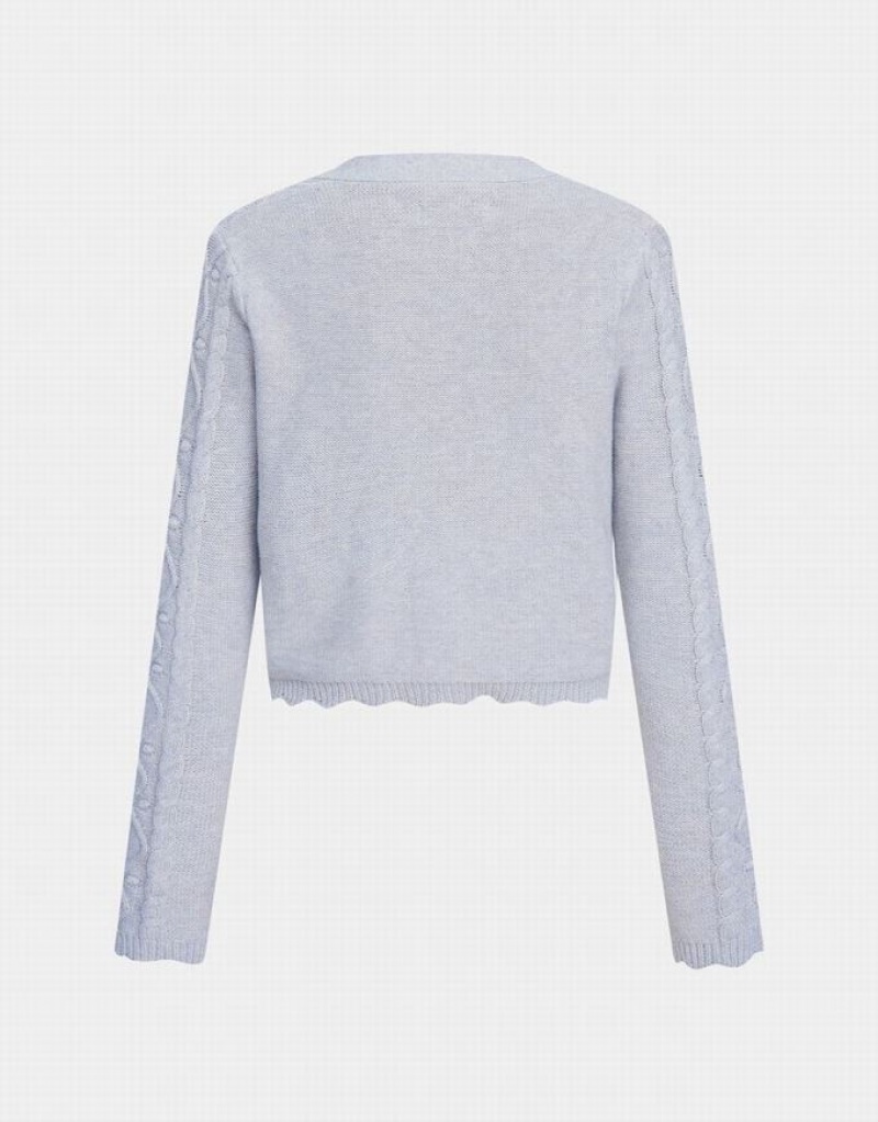 Light Grey Urban Revivo Wave Trim Cable Knit Women's Cardigan | NKMELO-948