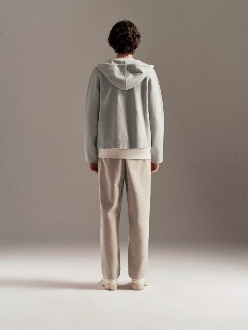 Light Grey Urban Revivo Zipper Front Hooded Knitted Men's Cardigan | JSEHTV-497