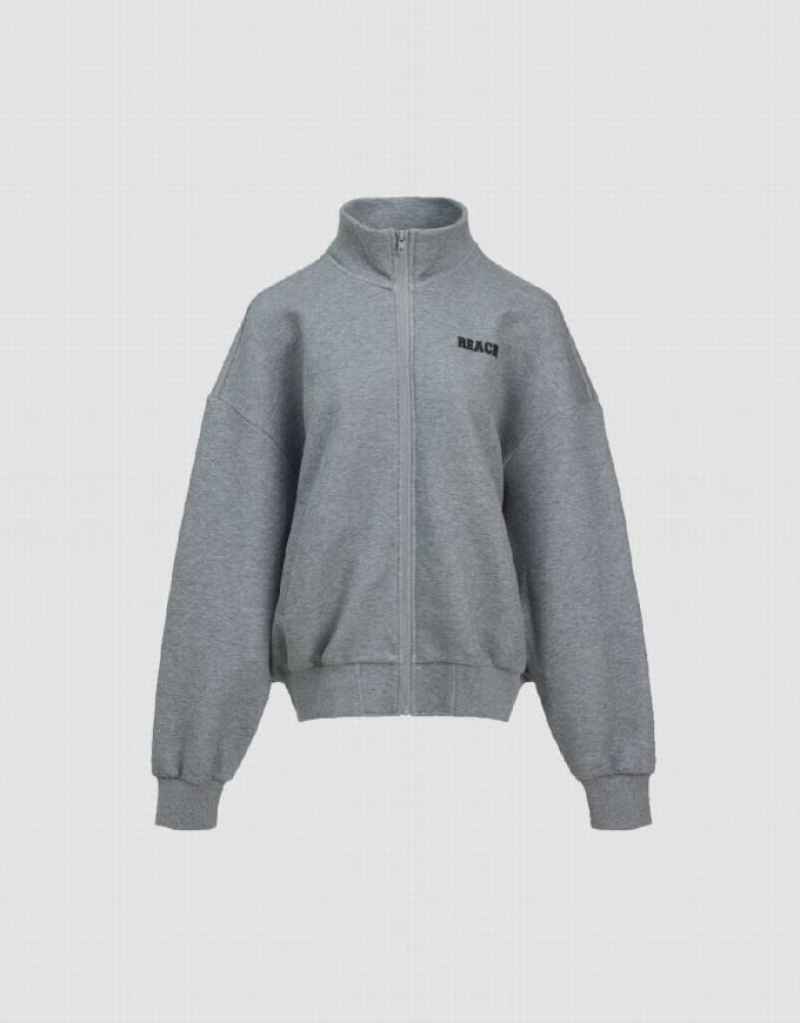 Light Grey Urban Revivo Zipper Front Knitted Women's Jacket | YMLFXK-270