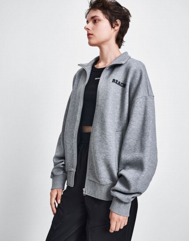 Light Grey Urban Revivo Zipper Front Knitted Women's Jacket | YMLFXK-270