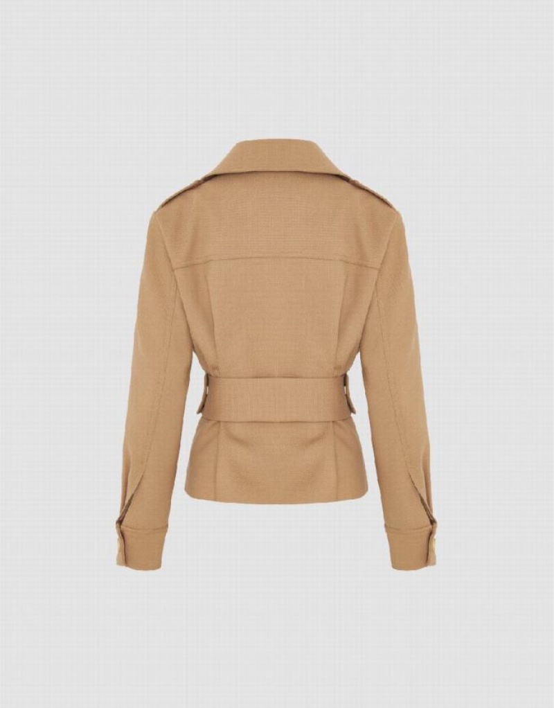 Light Khaki Urban Revivo Notch Lapel Skater With Belt Women's Jacket | LIBNDU-937