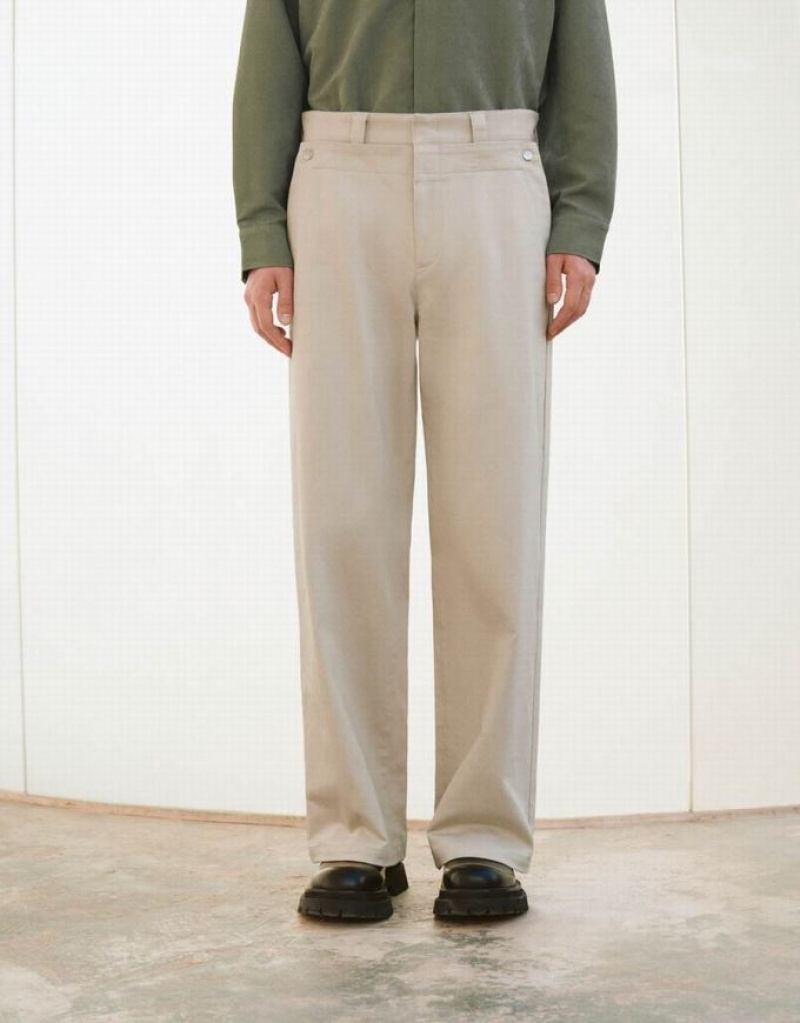 Light Khaki Urban Revivo Wide-Leg Men's Pants | EXCWAN-689