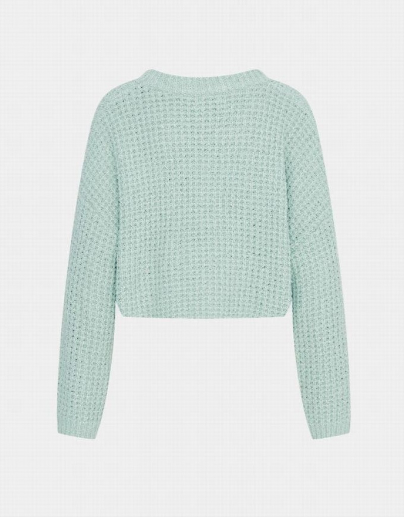 Mint Urban Revivo Drop Shoulder Cropped Women's Sweaters | OQHWPN-368