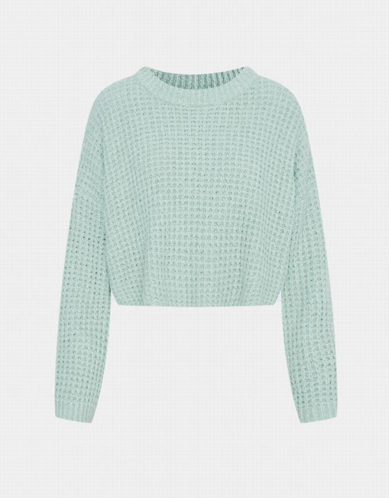 Mint Urban Revivo Drop Shoulder Cropped Women\'s Sweaters | OQHWPN-368