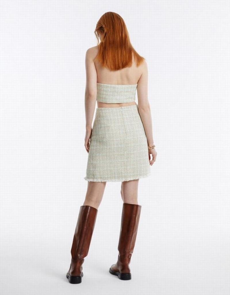 Mint Urban Revivo Tweed With Pockets Women's Skirts | VQSZHU-253