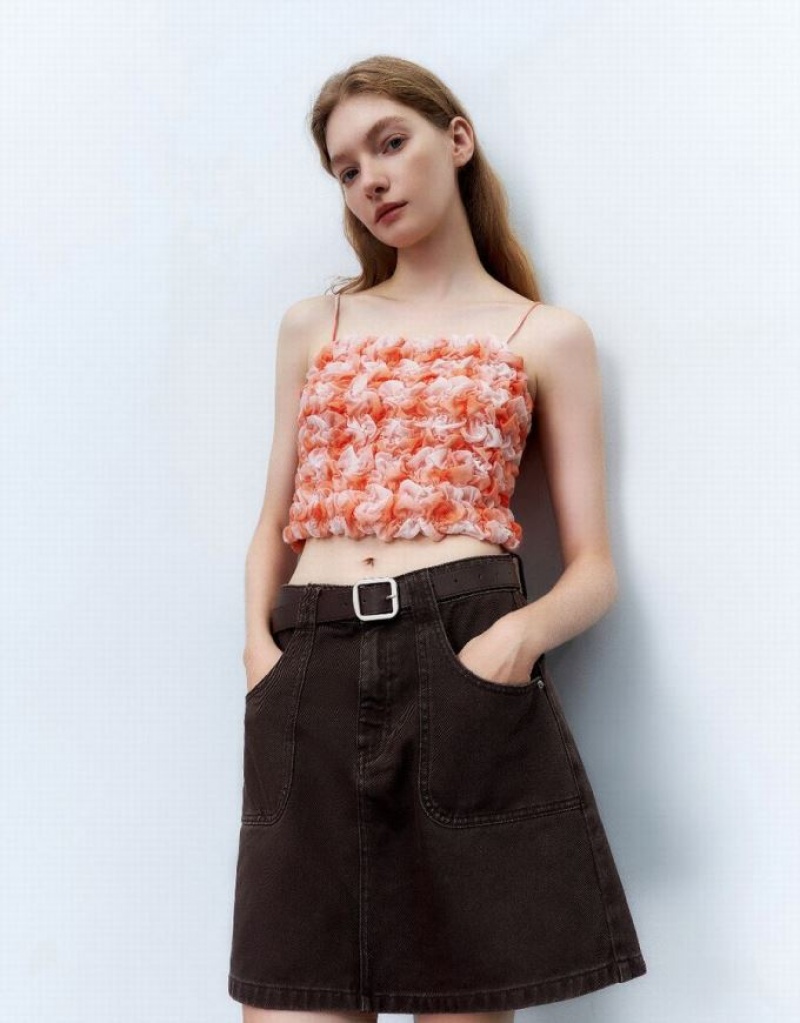 Orange Urban Revivo Shirred Cropped Cami Top Women's Blouse | YBITMS-709