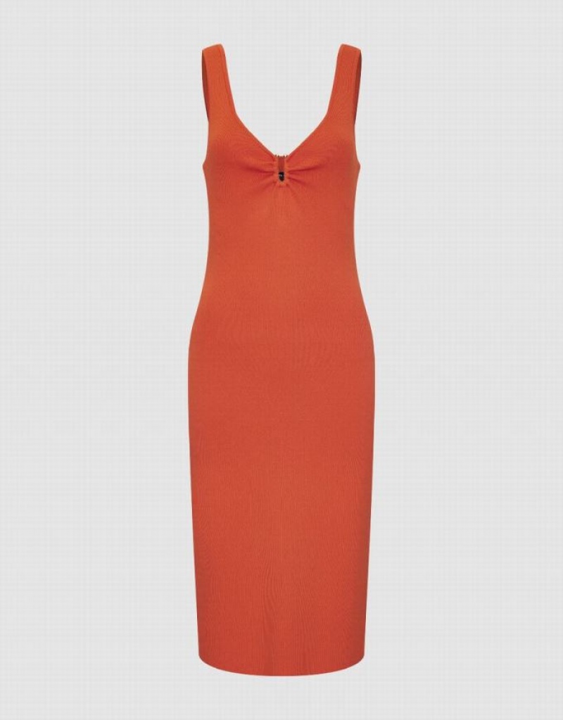 Orange Urban Revivo Sleeveless V-Neck Women's Knitted Dress | ADJMQW-602
