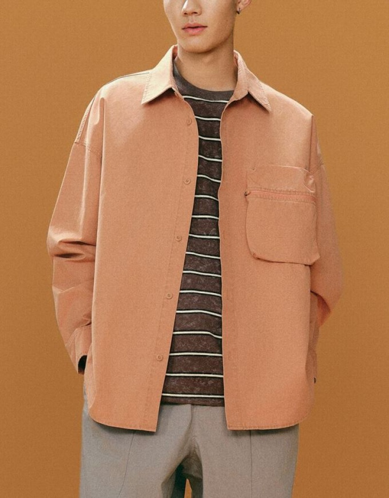 Orange Urban Revivo Straight Oversized Men's Shirts | ATLIMF-145