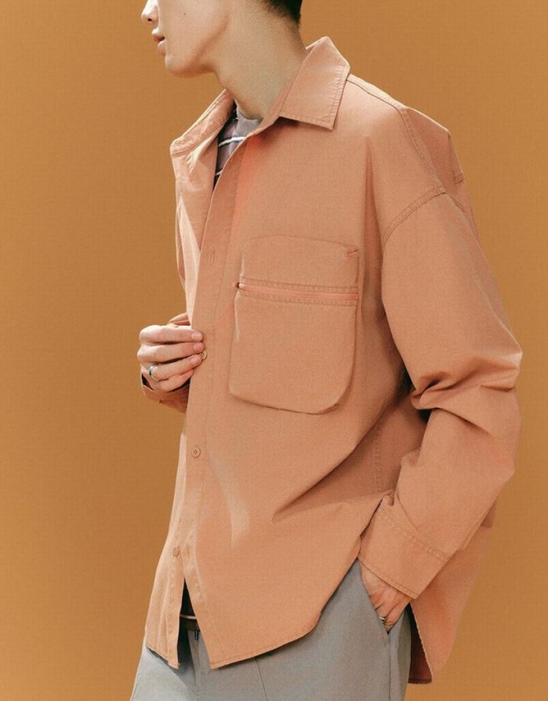 Orange Urban Revivo Straight Oversized Men's Shirts | ATLIMF-145