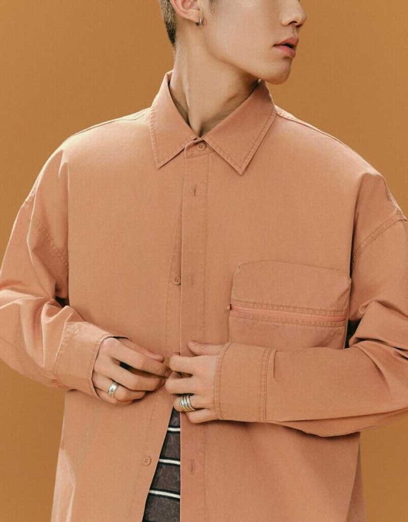 Orange Urban Revivo Straight Oversized Men's Shirts | ATLIMF-145