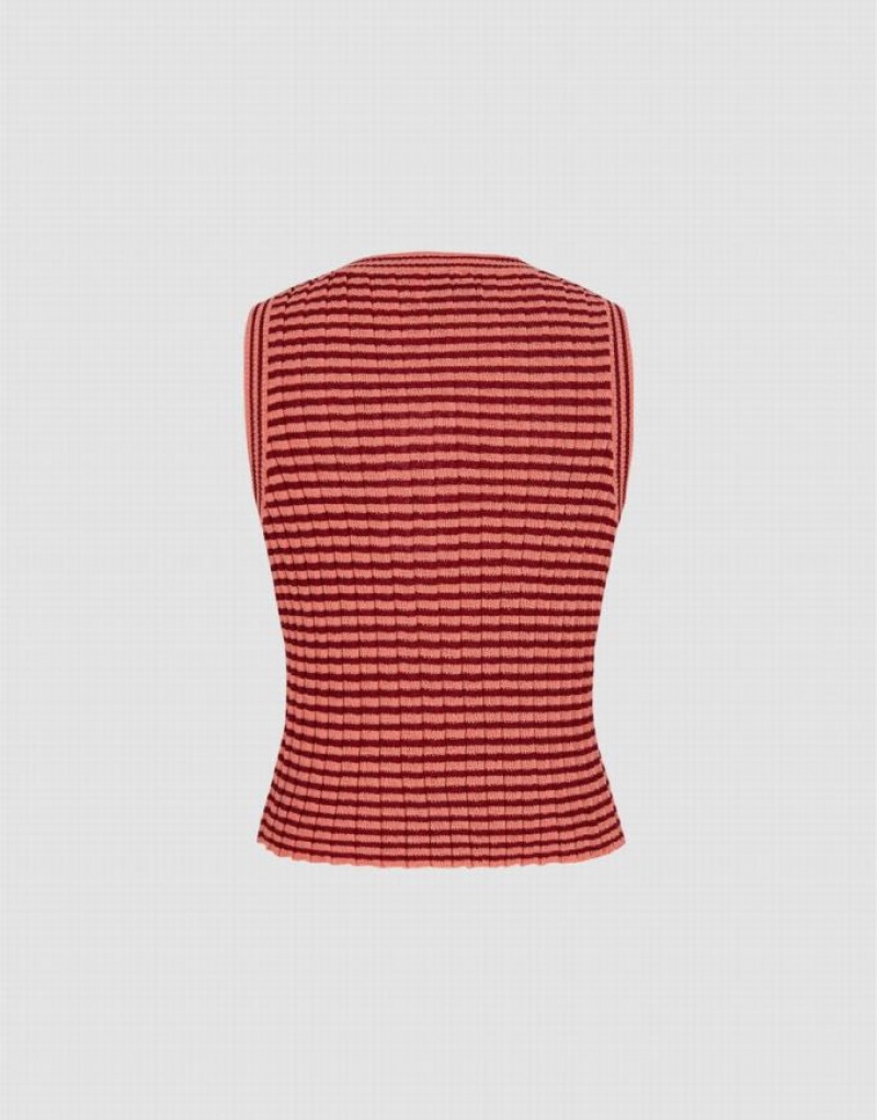 Orange Urban Revivo Striped Crew Neck Knitted Women's Cardigan | YNZBDV-698