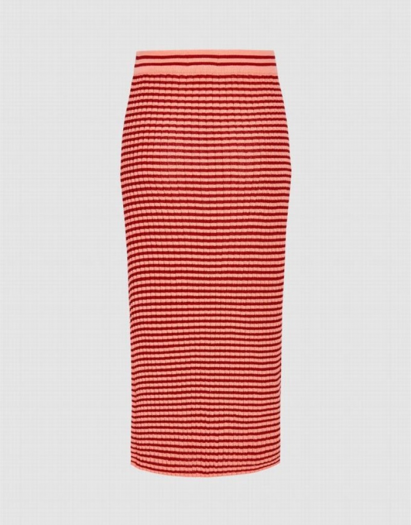 Orange Urban Revivo Striped Knitted A-Line Women's Skirts | HOJNZE-450