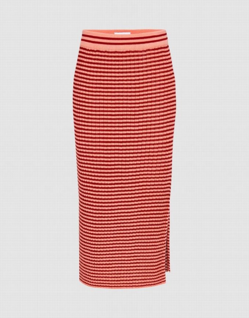 Orange Urban Revivo Striped Knitted A-Line Women\'s Skirts | HOJNZE-450