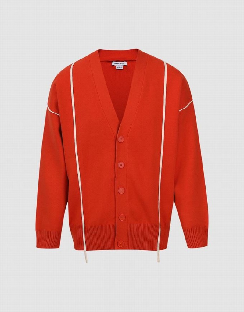 Orange Urban Revivo V-Neck Knitted Men's Cardigan | NJLZQE-259