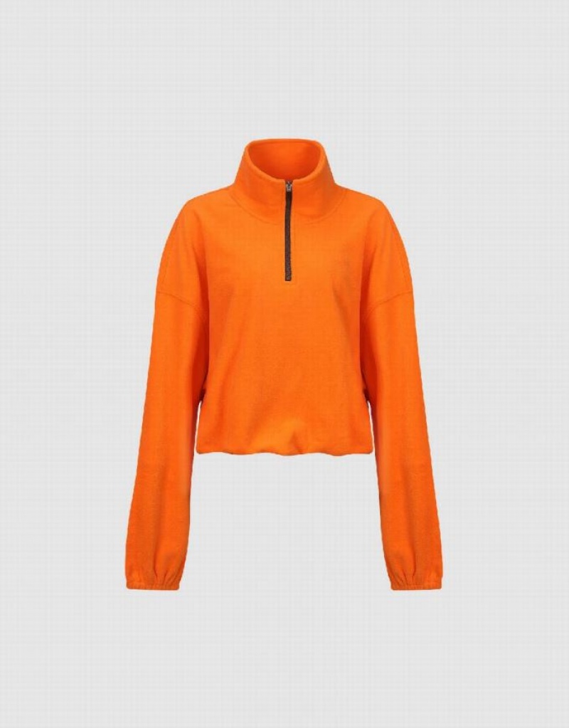 Orange Urban Revivo Zip Half Placket Stand Collar Women's Sweatshirts | HMRCDA-591
