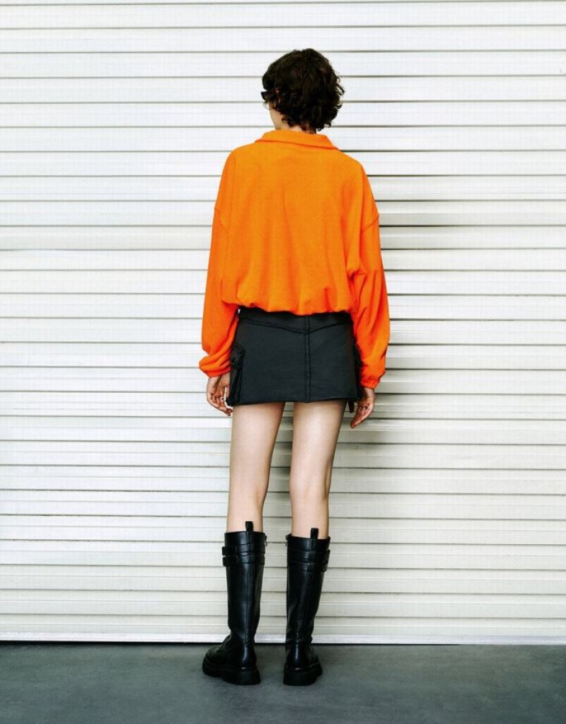 Orange Urban Revivo Zip Half Placket Stand Collar Women's Sweatshirts | HMRCDA-591