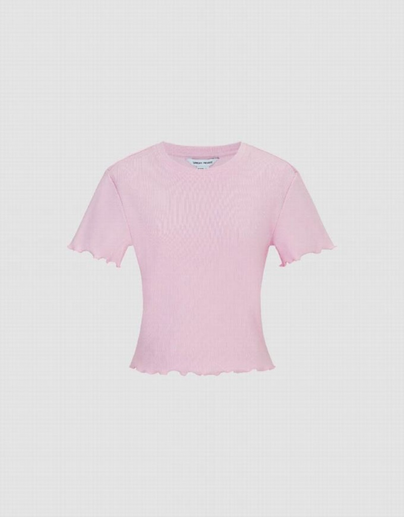Pink Urban Revivo Basic Crew Neck Skinny Women's T-Shirts | VMOYHK-026