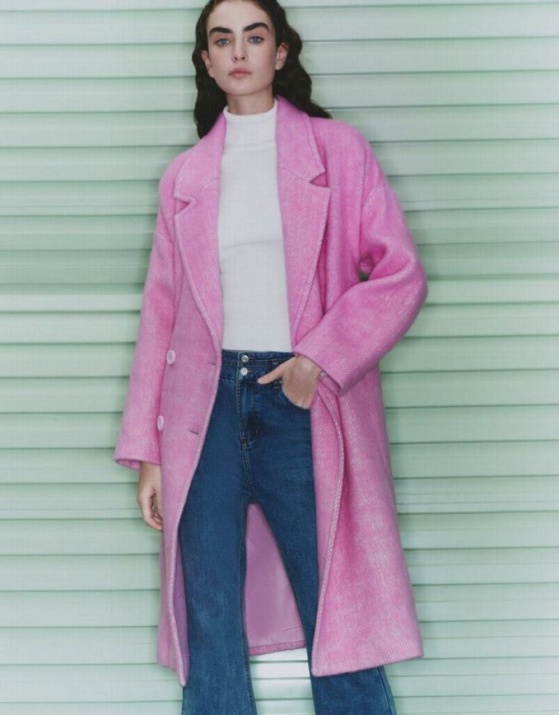 Pink Urban Revivo Belted Woolen Women's Coats | XYIQOV-362