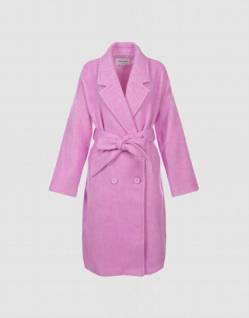 Pink Urban Revivo Belted Woolen Women\'s Coats | XYIQOV-362