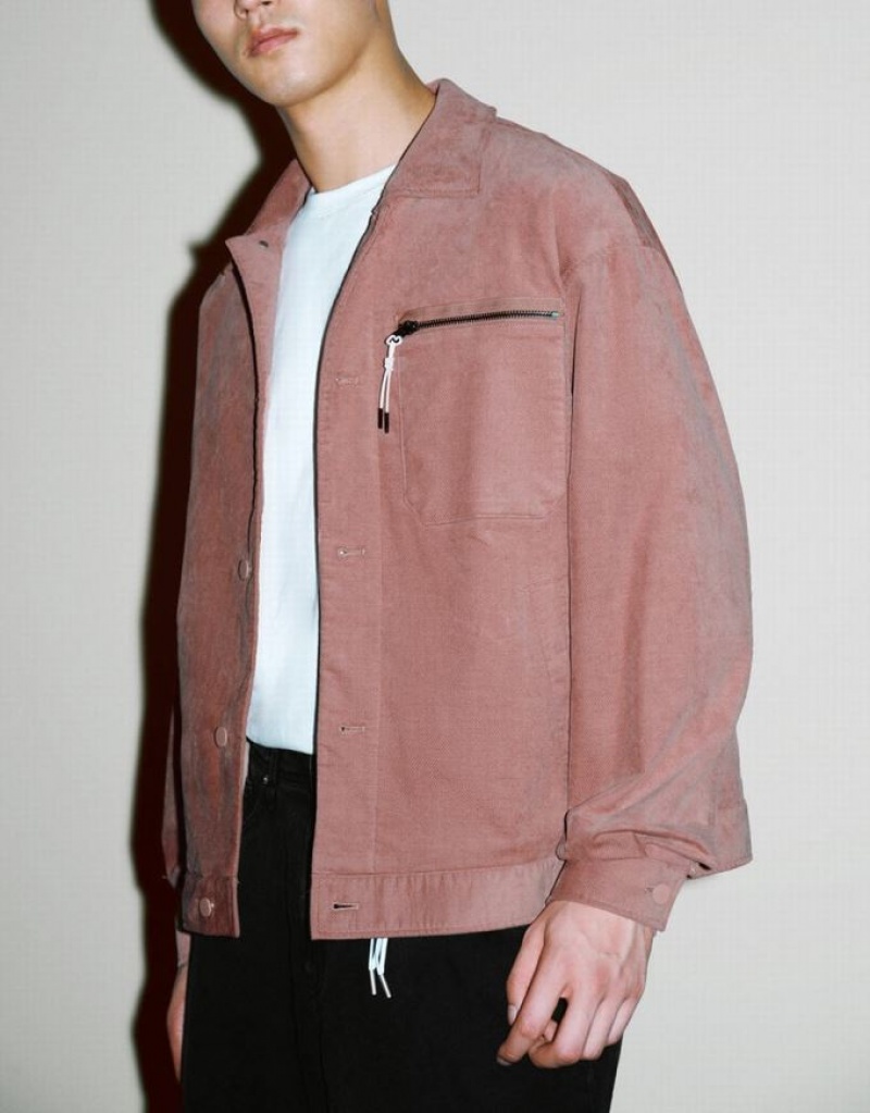 Pink Urban Revivo Button Up Loose Men's Jacket | MNSRIF-683