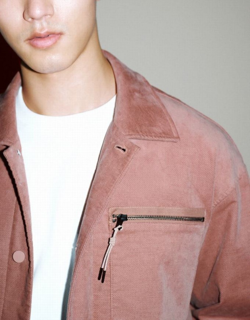 Pink Urban Revivo Button Up Loose Men's Jacket | MNSRIF-683