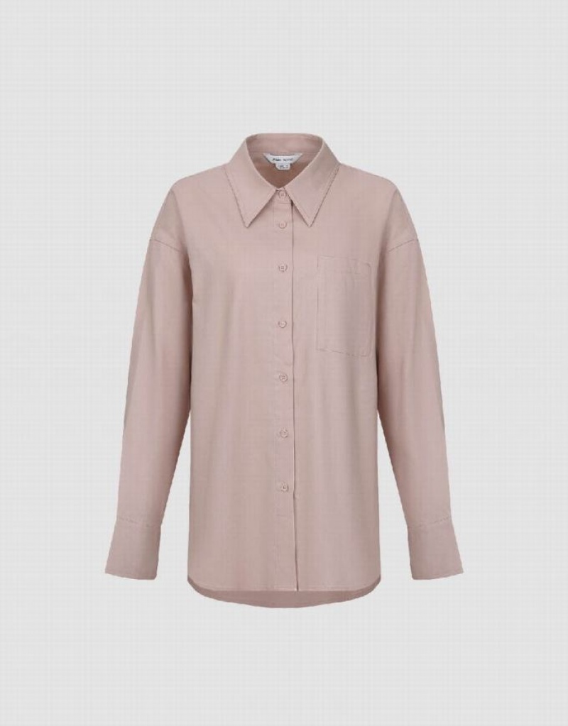 Pink Urban Revivo Button Up Straight Women's Shirts | IBWKFA-381