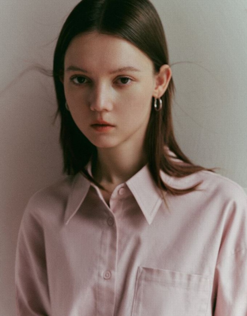 Pink Urban Revivo Button Up Straight Women's Shirts | IBWKFA-381