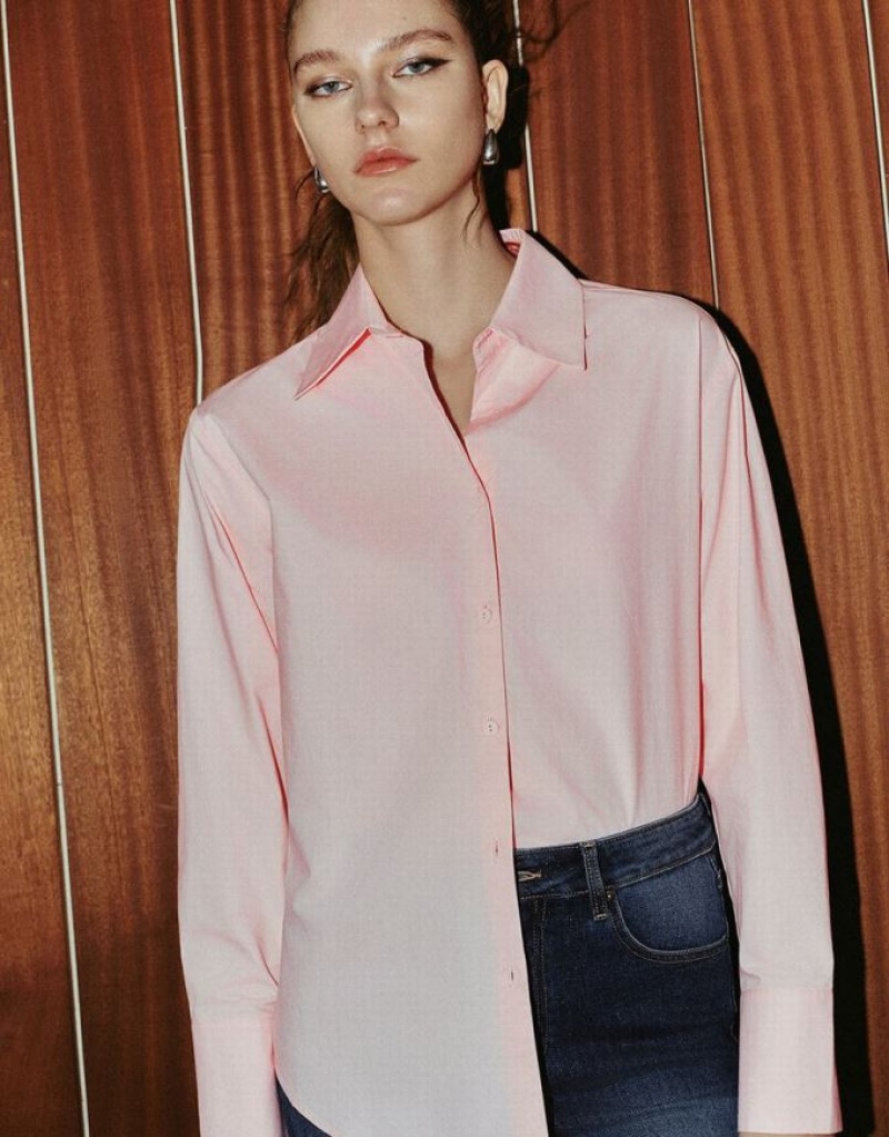 Pink Urban Revivo Button Up Straight Women's Shirts | CBIEMZ-457
