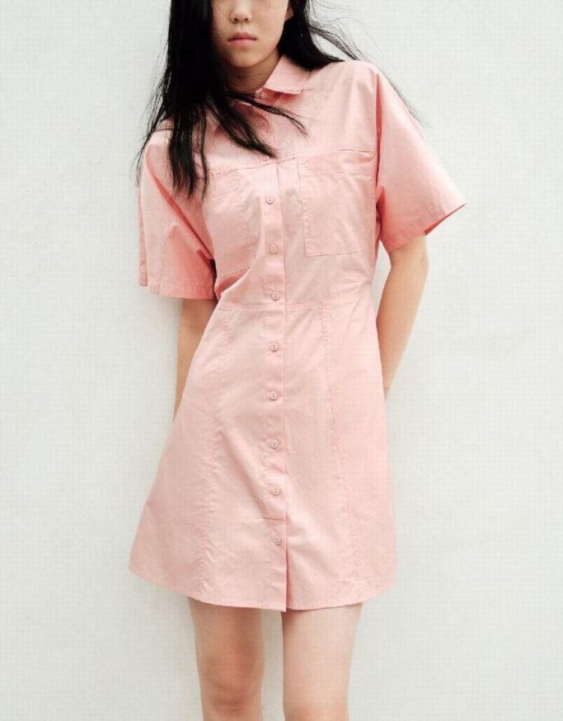 Pink Urban Revivo Button Up Women's Shirt Dress | QLGWXH-120
