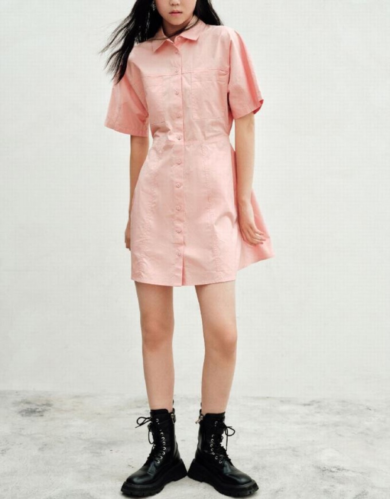 Pink Urban Revivo Button Up Women's Shirt Dress | QLGWXH-120