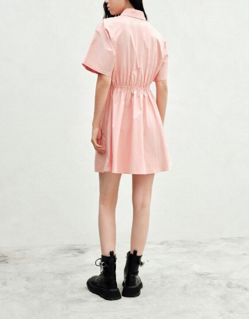 Pink Urban Revivo Button Up Women's Shirt Dress | QLGWXH-120