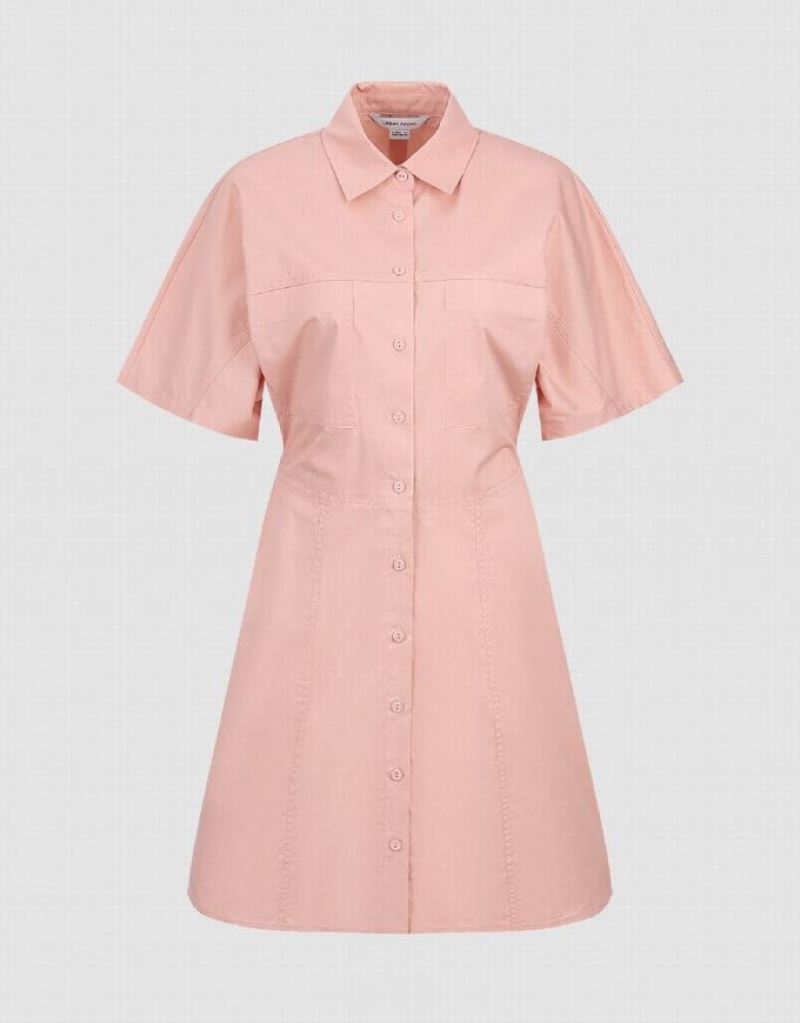 Pink Urban Revivo Button Up Women\'s Shirt Dress | QLGWXH-120