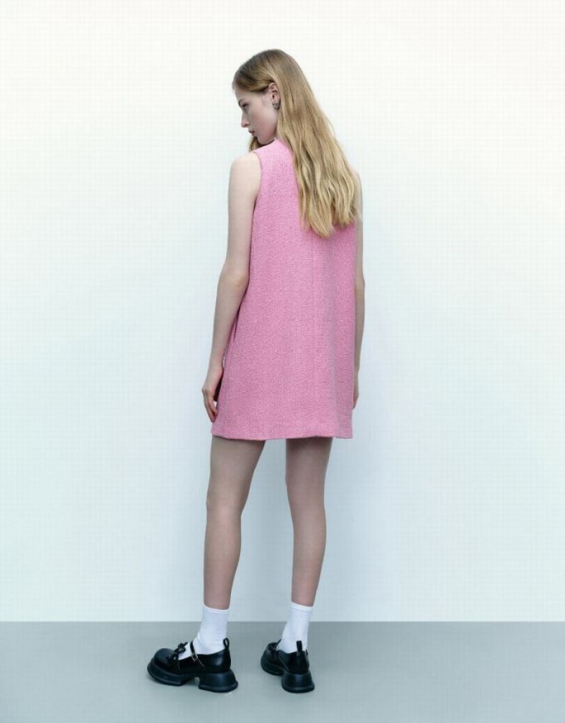Pink Urban Revivo Crew Neck A-Line Women's Dress | SYMXWK-726
