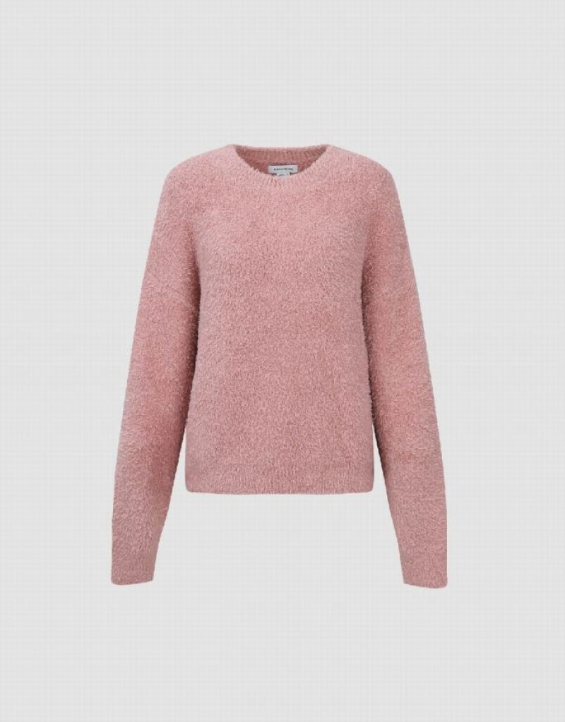 Pink Urban Revivo Crew Neck Knitted Women's Cardigan | SXOFYR-325