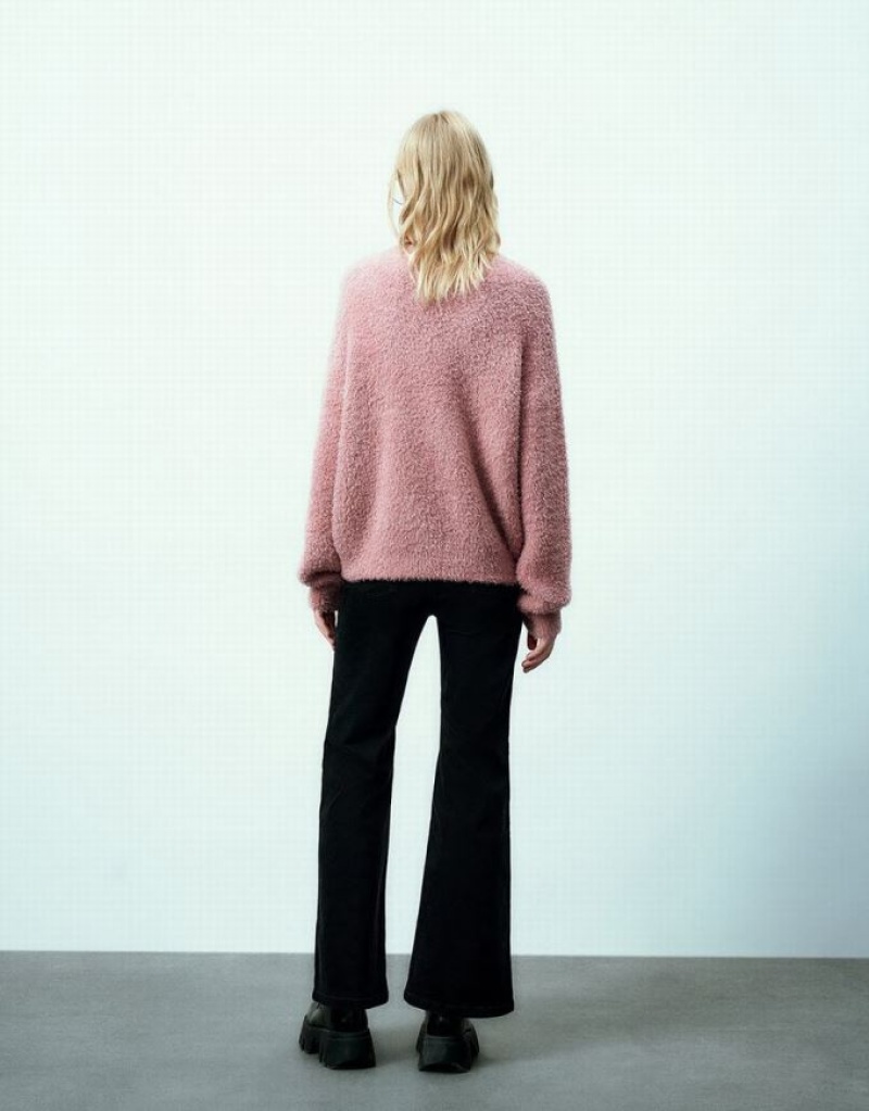 Pink Urban Revivo Crew Neck Knitted Women's Cardigan | SXOFYR-325