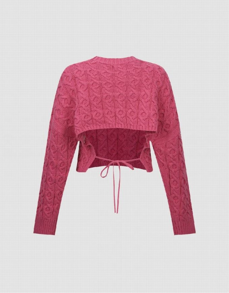 Pink Urban Revivo Crew Neck Knitted Women's Cardigan | SRDCEV-947