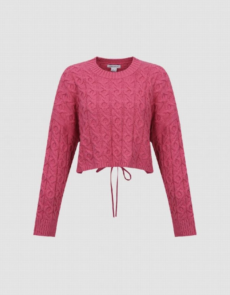 Pink Urban Revivo Crew Neck Knitted Women's Cardigan | SRDCEV-947