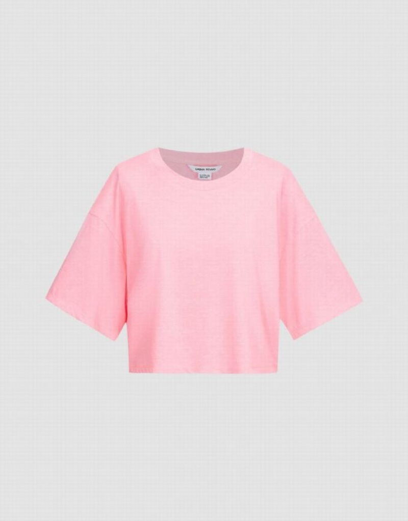 Pink Urban Revivo Crew Neck Loose Women\'s T-Shirts | AEWHFQ-973