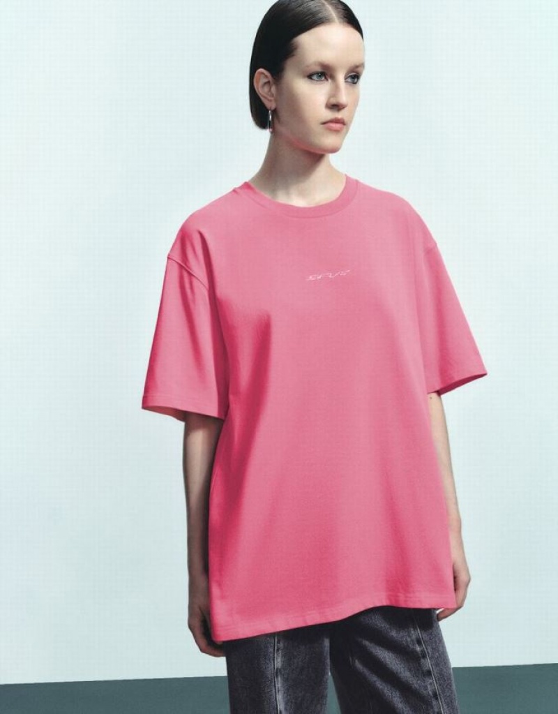 Pink Urban Revivo Crew Neck Loose Women's T-Shirts | DIRPTC-148