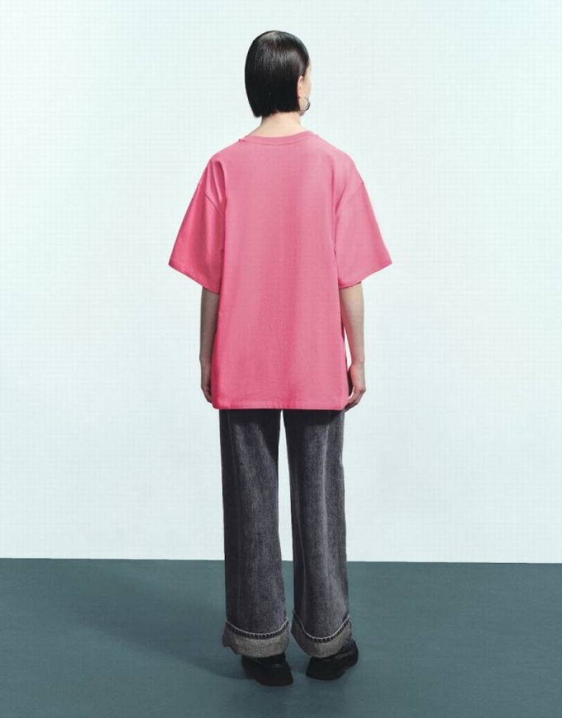 Pink Urban Revivo Crew Neck Loose Women's T-Shirts | DIRPTC-148