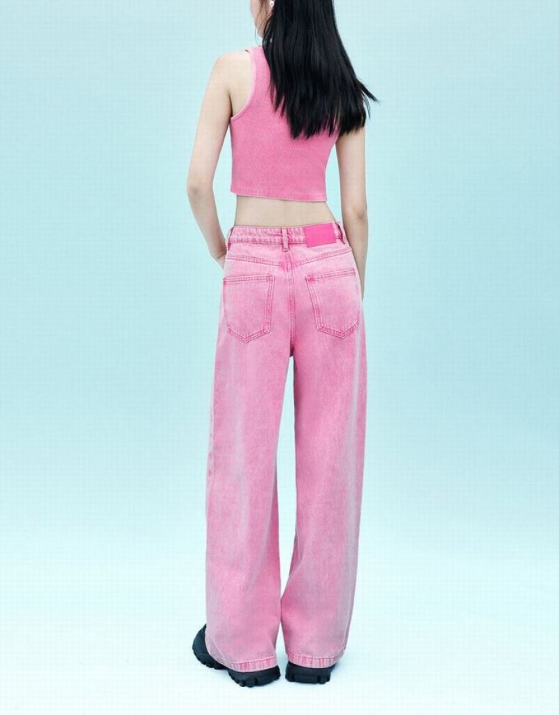 Pink Urban Revivo Crew Neck Women's Tank Top | PJMHFK-579