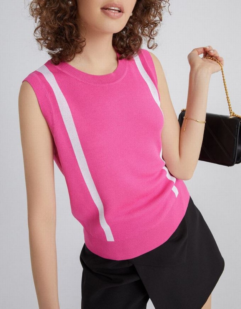 Pink Urban Revivo Crew Neck Women's Tank Top | PLQWDK-695