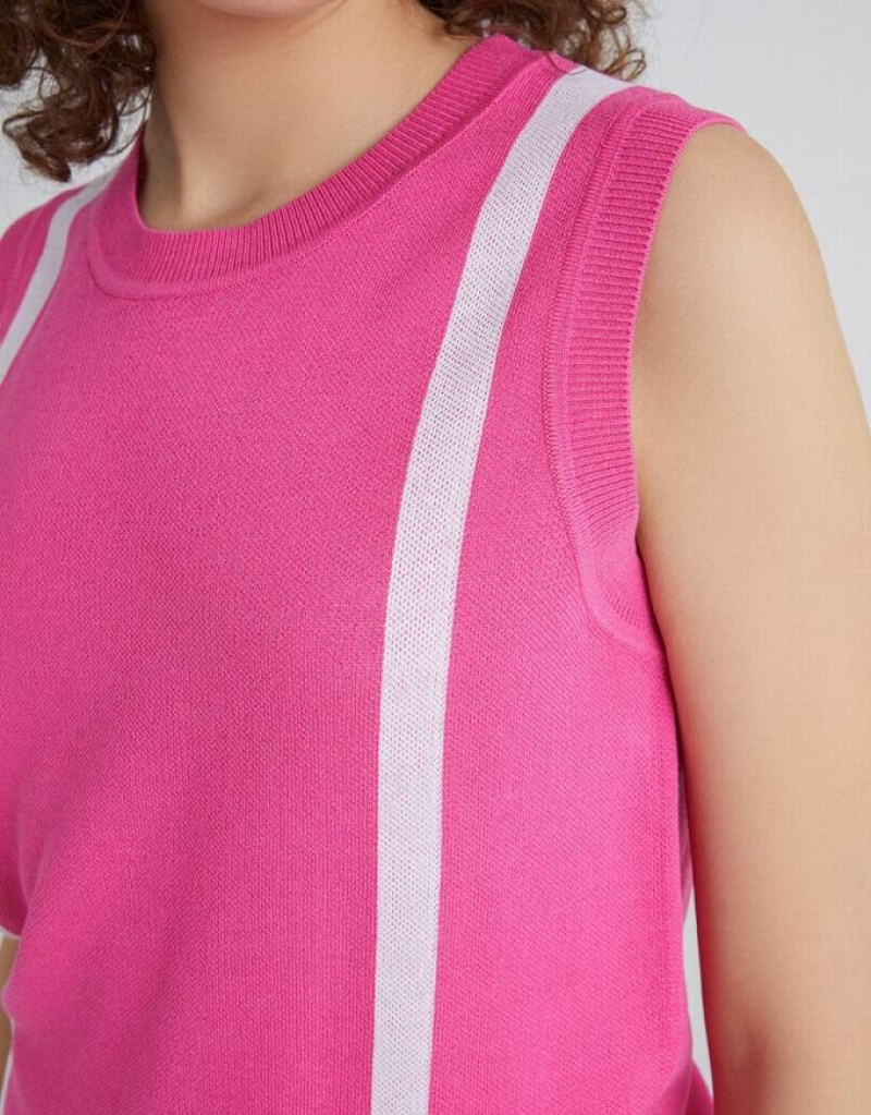 Pink Urban Revivo Crew Neck Women's Tank Top | PLQWDK-695