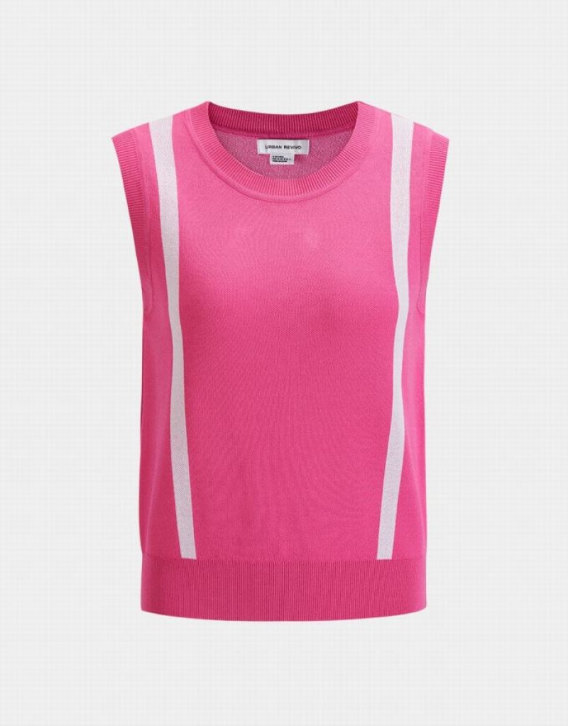 Pink Urban Revivo Crew Neck Women\'s Tank Top | PLQWDK-695
