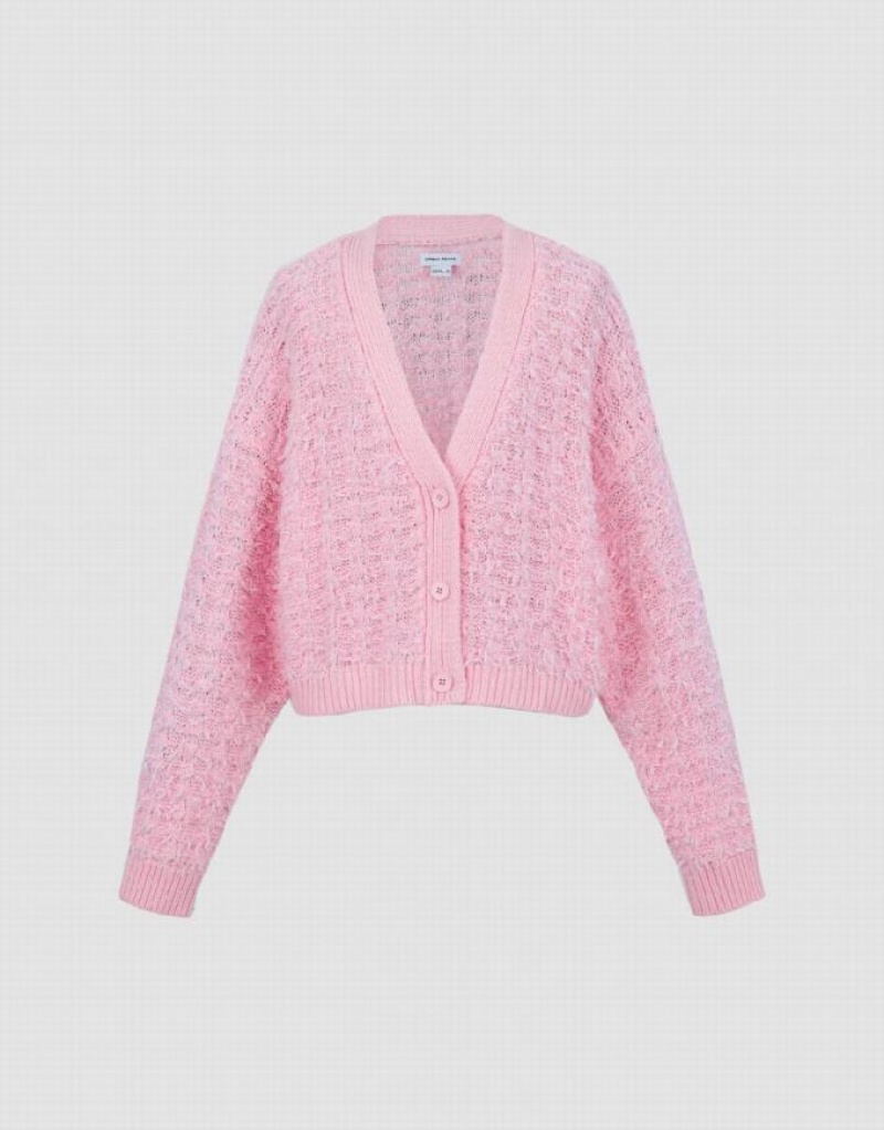 Pink Urban Revivo Drop Shoulder Sleeve V-Neck Knitted Women's Cardigan | REVKQT-549